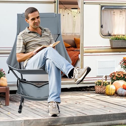 Oversized Folding Rocking Camping Chair, Portable Outside Folding Rocking Chair, Adult Heavy Duty Camping Chair for Patio, Lawn and Outdoors, Supports 253lbs, Grey Grey