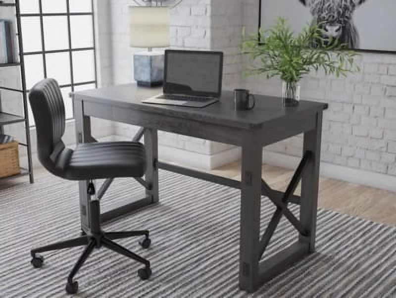 Signature Design by Ashley Freedan Rustic Farmhouse Home Office Desk, Dark Gray