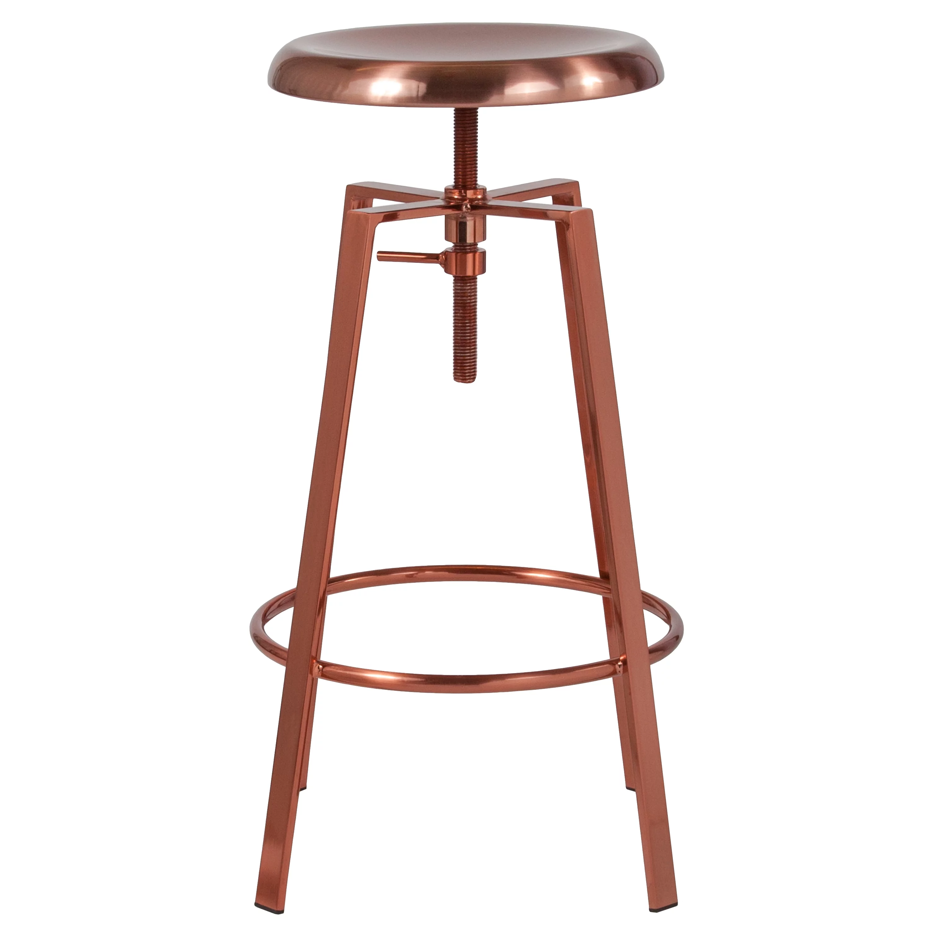 Flash Furniture Industrial Style Barstool with Swivel Lift Adjustable Height Seat in Rose Gold Finish