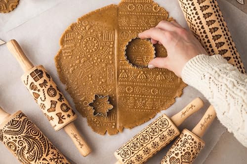 CHRISTMAS GIFTS EMBOSSING ROLLING PIN laser engraved with Christmas symbols CHRISTMAS GINGERBREAD COOKIES