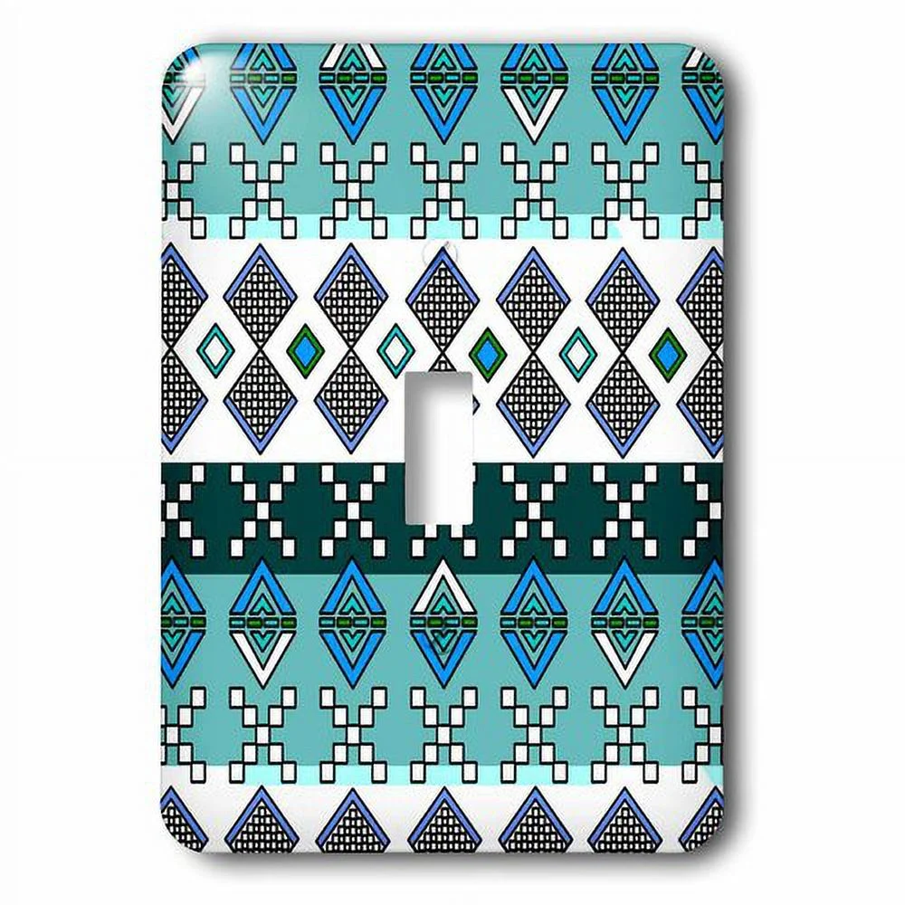 3dRose Aztec Andes Tribal Geometric Pattern Blue and White, Single Toggle Switch