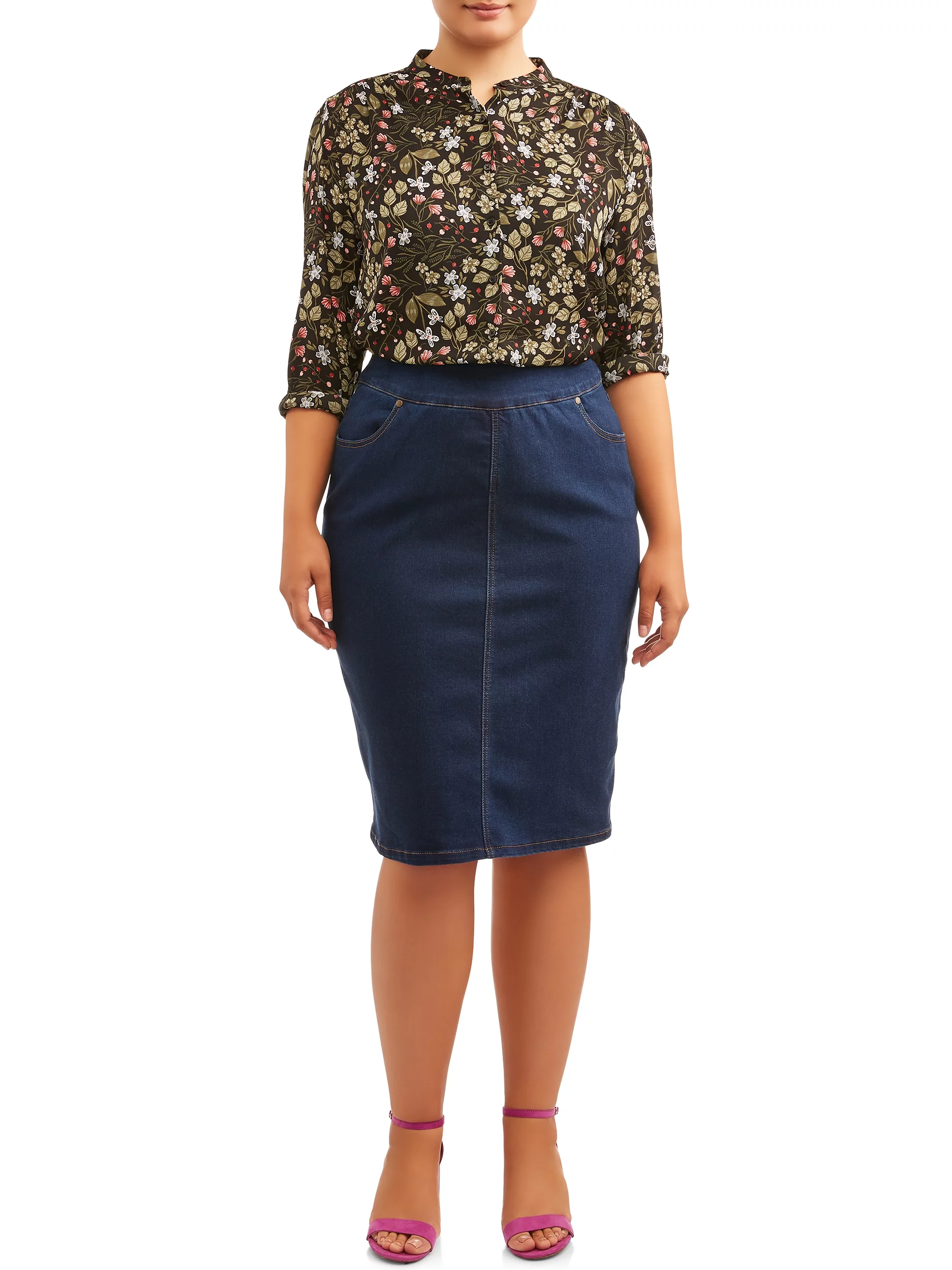 Alivia Ford Women's Plus Size Pull-On Denim Skirt