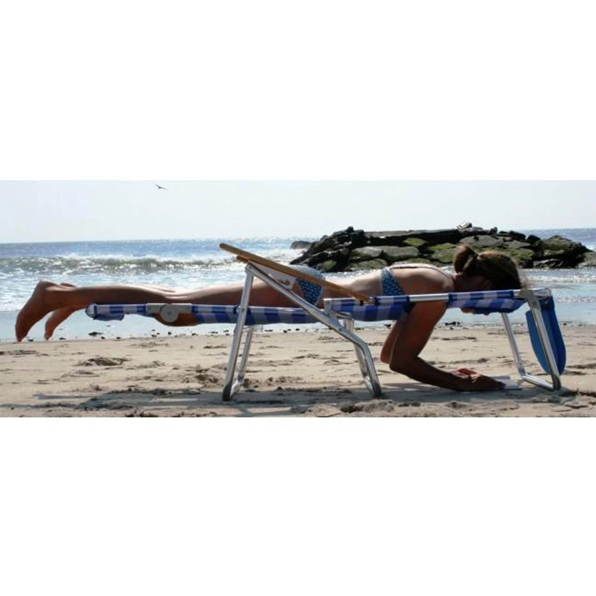 Ostrich 3N1 Reclining Beach Chair & On-Your-Back Beach Chair, Striped Blue