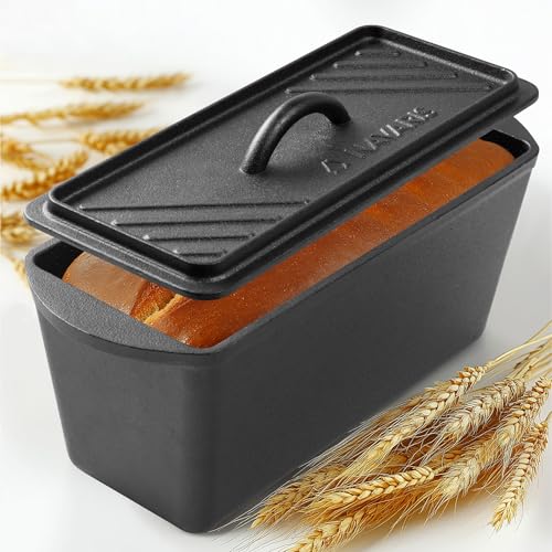 Navaris Cast Iron Bread Loaf Tin with Lid, 34cm, Black - Even Heat Distribution - Pre-Seasoned Non-Stick Baking Pan - Cake and Bread Tins for Roasting, Oven Cooking & Grilling
