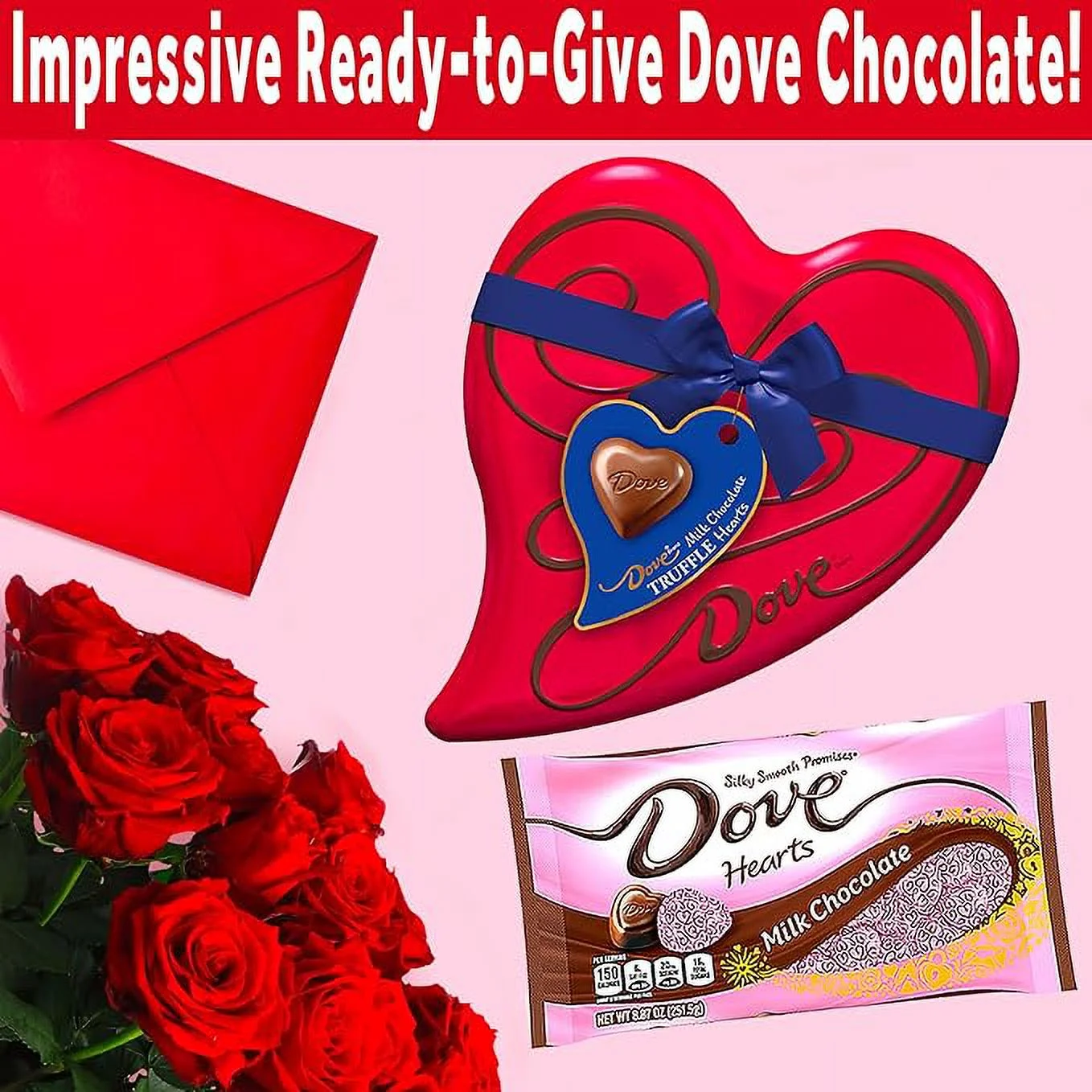 CANDYMAN Valentine Day Bundle with (1) DOVE Milk Chocolate Candy Heart Tin and (1) Milk Chocolate DOVE Bag