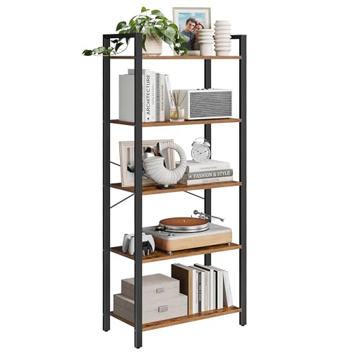 VASAGLE 6-Tier Bookshelf, Bookcase with Steel Frame, Book Shelf for Living Room, Home Office, Study, 11.8 x 26 x 73.2 Inches, Industrial Style, Rustic Brown and Ink Black ULLS062B01