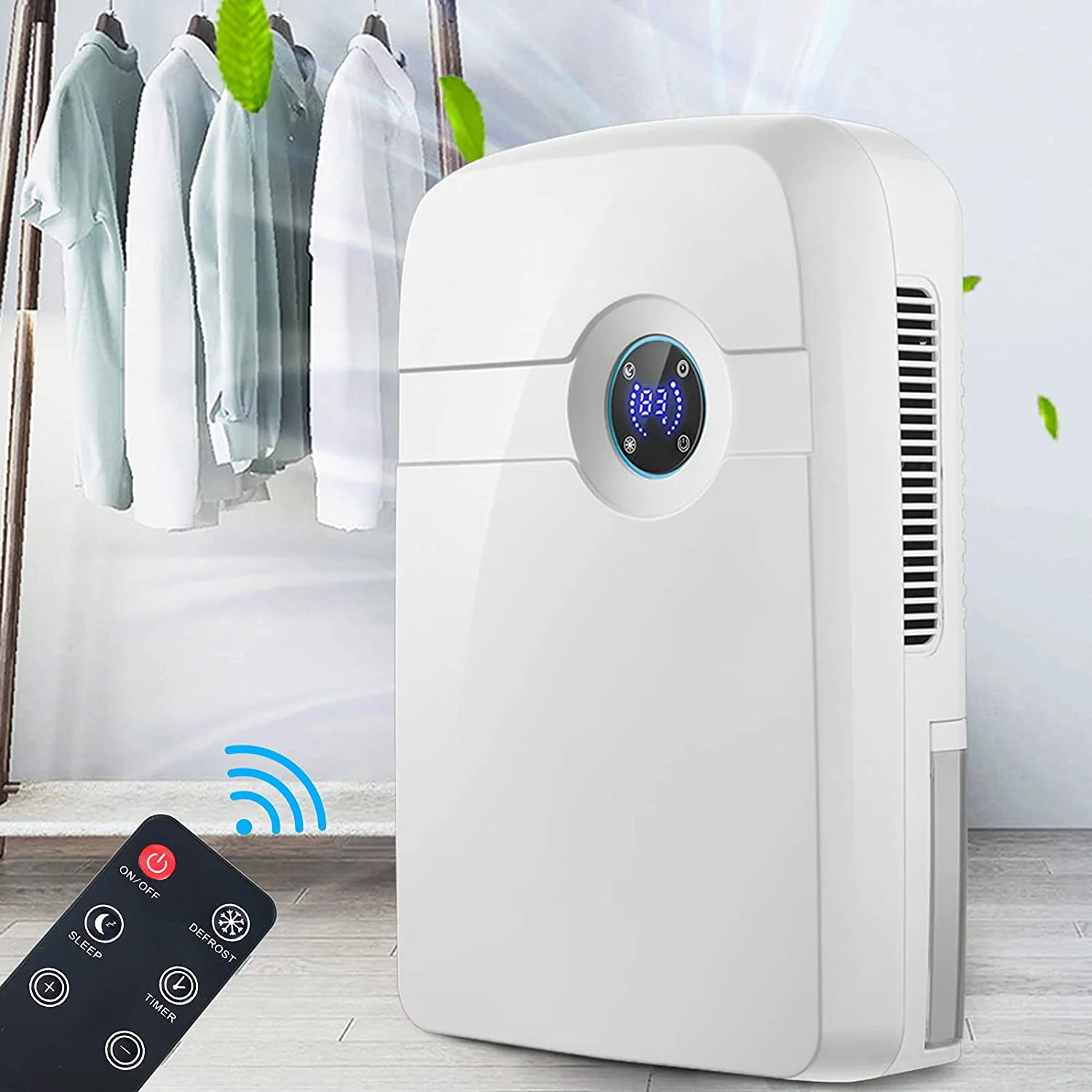OUKANING 2500ML Home Dehumidifier Air Dryer Humidity Auto Control Quiet Damp Moisture Free with Remote Control 24W