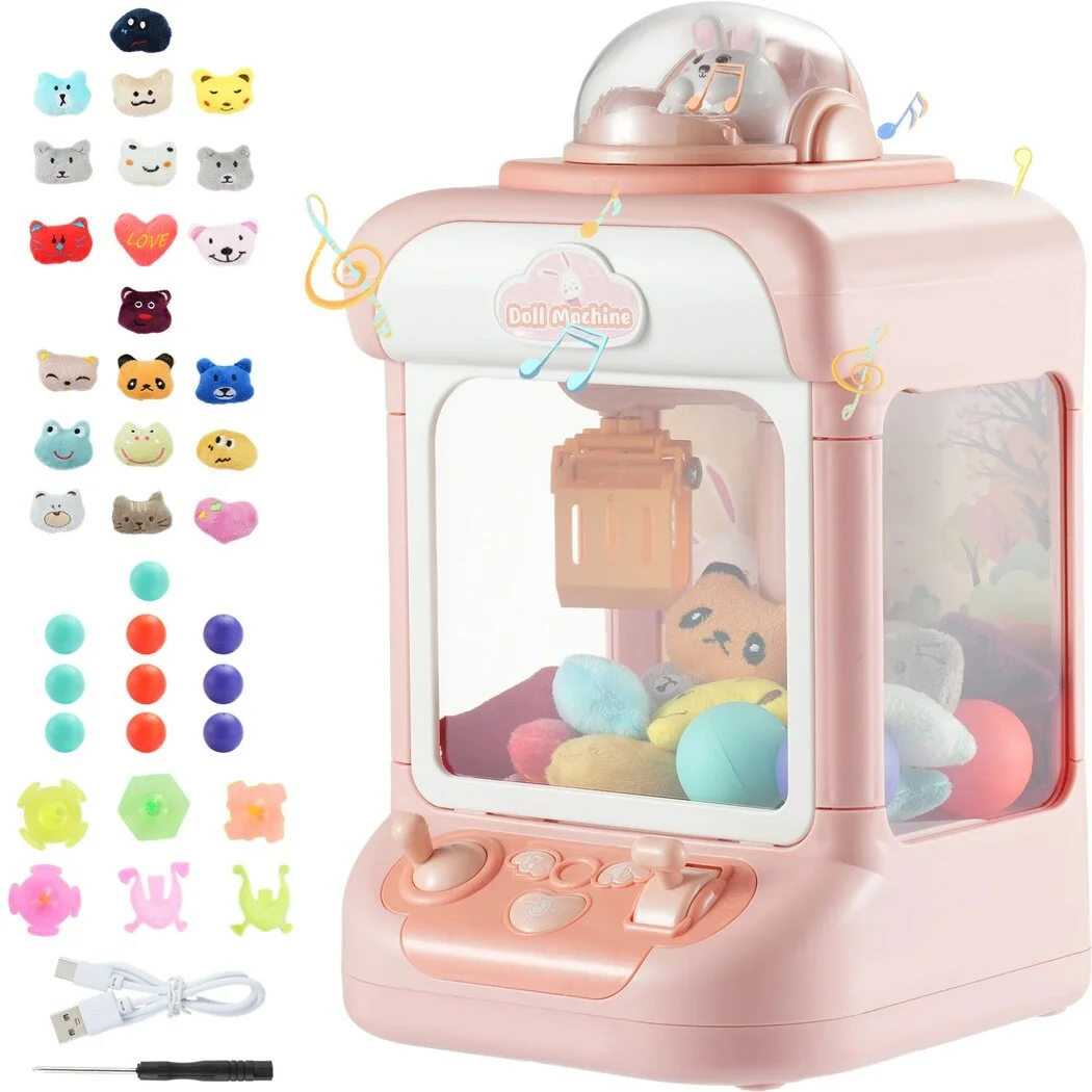 Children's Claw Machine, Small Capsule Toy Vending Machine with Plush Toys, Gashapon Capsules, Plastic Toys, and Charging Cable, Household Mini Capsule Toy Machine for Boys and Girls Aged 3-6