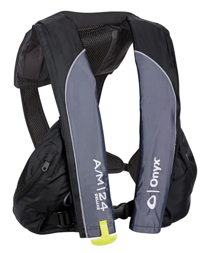 Onyx A/M-24 Deluxe Automatic/Manual Inflatable Life Jacket, U.S. Coast Guard Approved, Low Profile, Compact Design, Manual Convertible Inflation Option