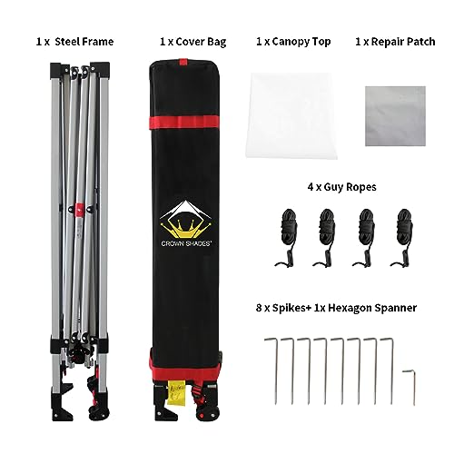 CROWN SHADES 10x10 Pop Up Canopy - Beach Tent with One Push Setup - Easy Outdoor Sun Shade for Events, Parties, Camping - Gazebo with STO-N-Go Cover Bag, Silver Coated Top, White