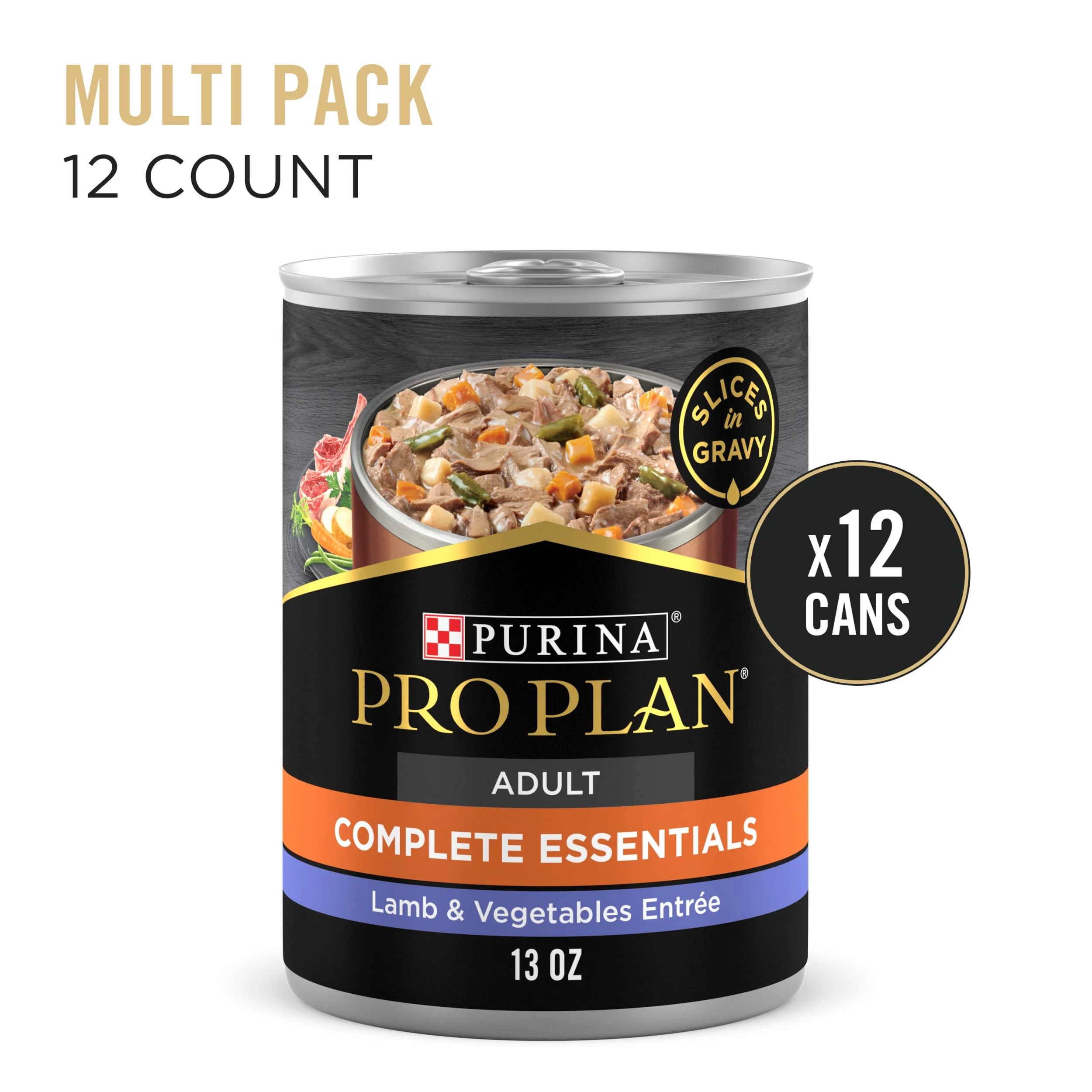 Purina Pro Plan Slices in Gravy Wet Dog Food for Adult Dogs Lamb, 13 oz Cans (12 Pack)