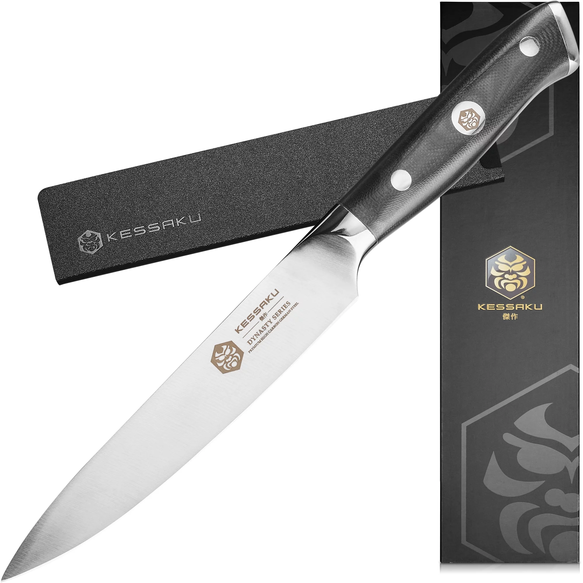 Kessaku Utility Knife - 5 inch - Dynasty Series - Razor Sharp Kitchen Knife - Forged ThyssenKrupp German High Carbon Stainless Steel - G10 Garolite Handle with Blade Guard