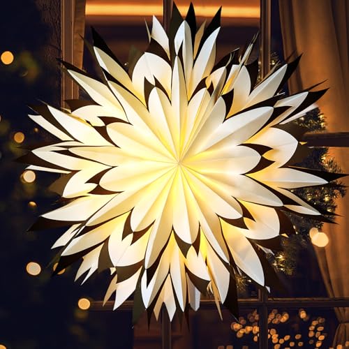 SUNBEAUTY 3 Pcs 9-Pointed White Paper Star Lanterns 12 Inch Hanging Lampshade Wedding Birthday Christmas Home Party Decoration