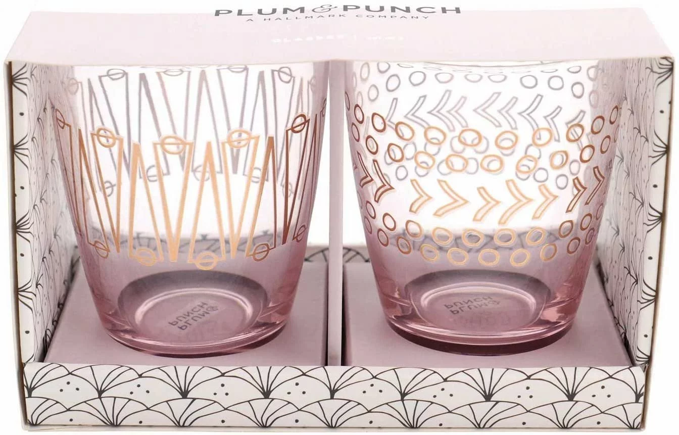 Plum and Punch Pink Stemless Wine Glass Set of 2, 10.5 oz. Pink, Wine