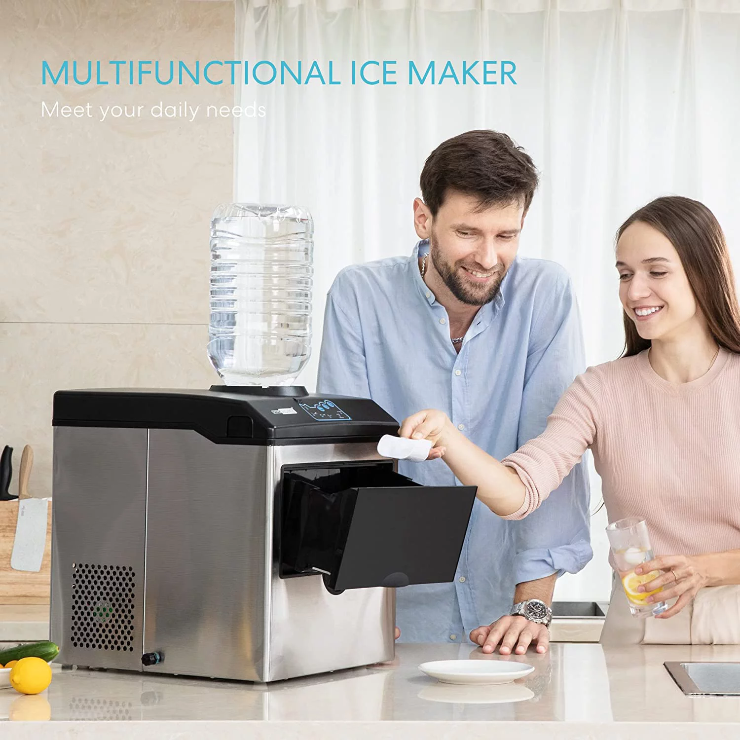 VIVOHOME Electric 2 in 1 Countertop Ice Cube Maker with Water Dispenser Combo Machine 48lbs/Day