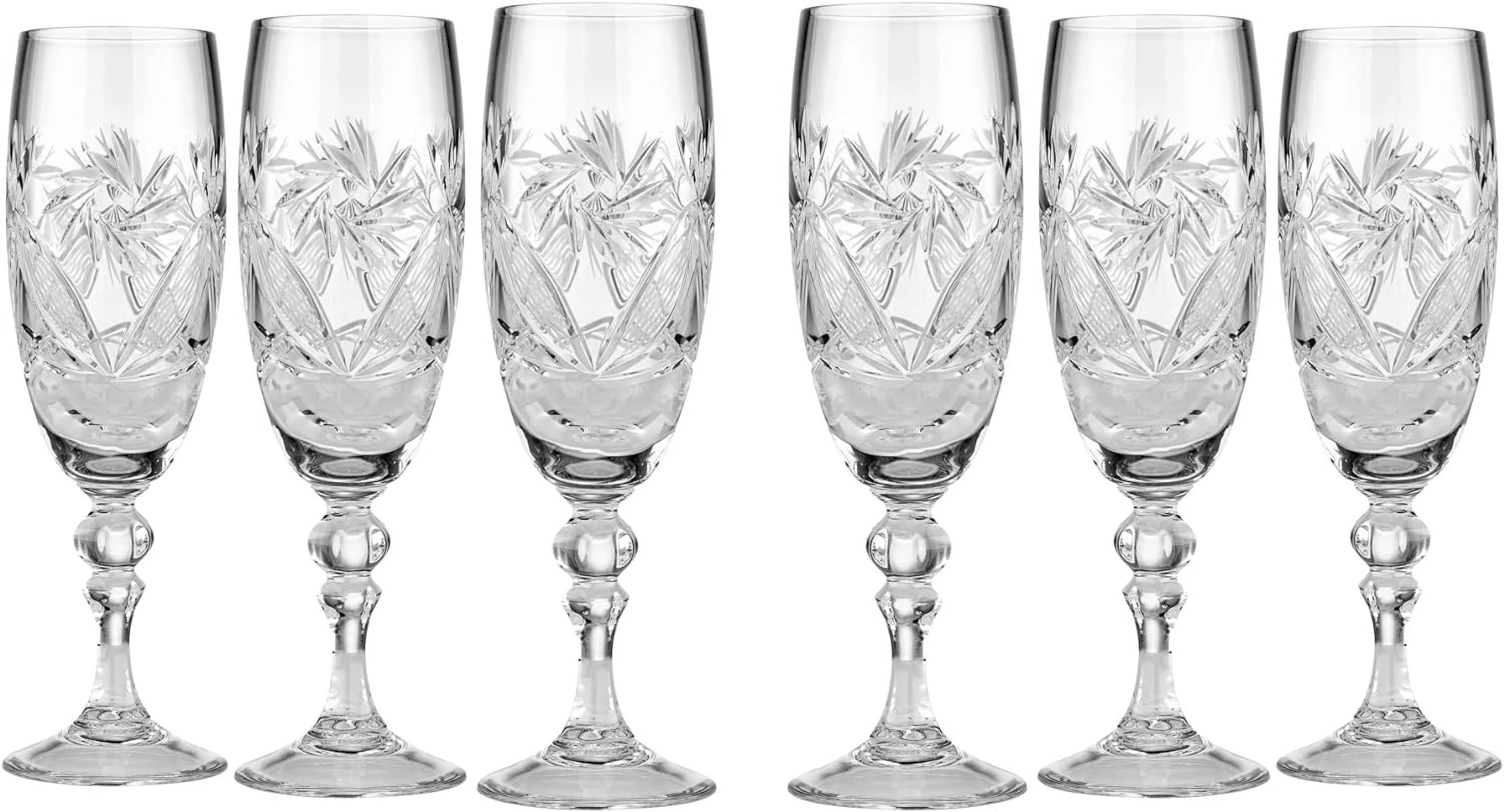 6 Russian CUT Crystal Champagne Glasses On A Stem 200Ml/6.8Oz Hand Made