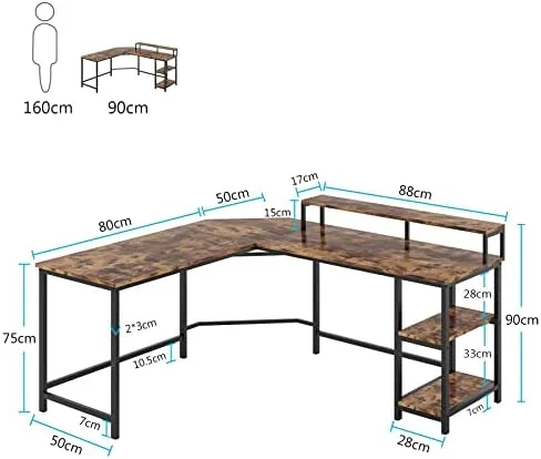 KHBIULIFE 55" L-Shaped Computer Desk  Office Desk Wood Corner Desk with Shelves  Large PC Gaming Desk with Monitor Stand Office Table for Home and Office  Rustic Brown