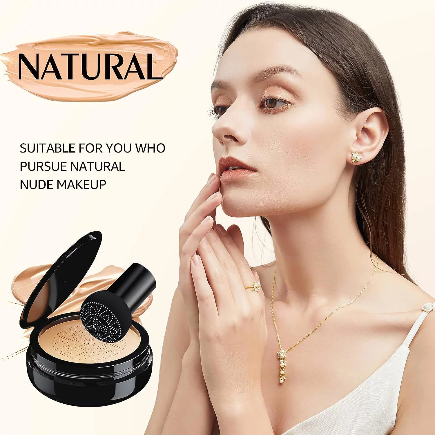 Mushroom Head Air Cushion CC Cream - BB Cream Foundation Makeup Moisturizing Concealer Long-Lasting, Cushion Foundation Full Coverage Self Adjusting for Mature Skin and All Skin Types (Nat