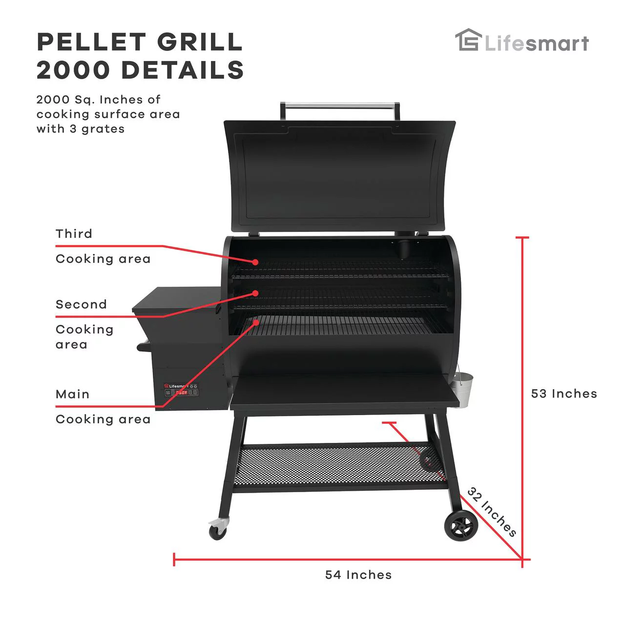 Lifesmart 2000 Square Inch Pellet Grill and Smoker with Dual Meat Probes, Precision Digital Control and 3 Cooking Racks