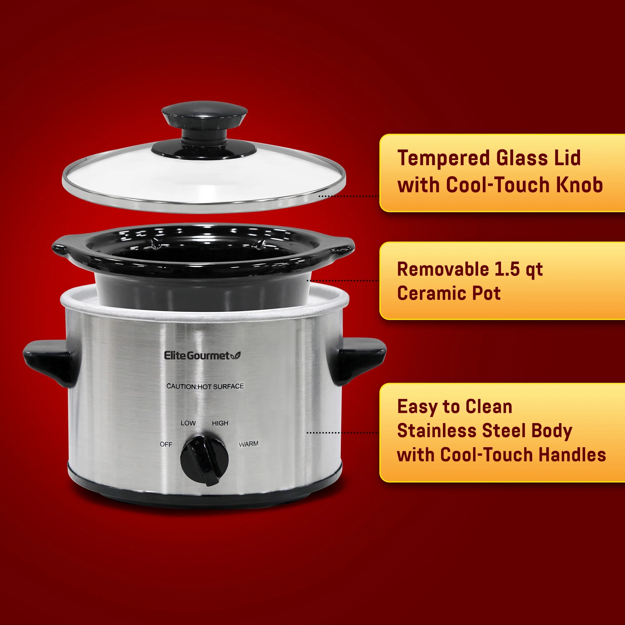 Elite Gourmet MST-250XS 1.5-Qt. Mini Slow Cooker, Stainless Steel