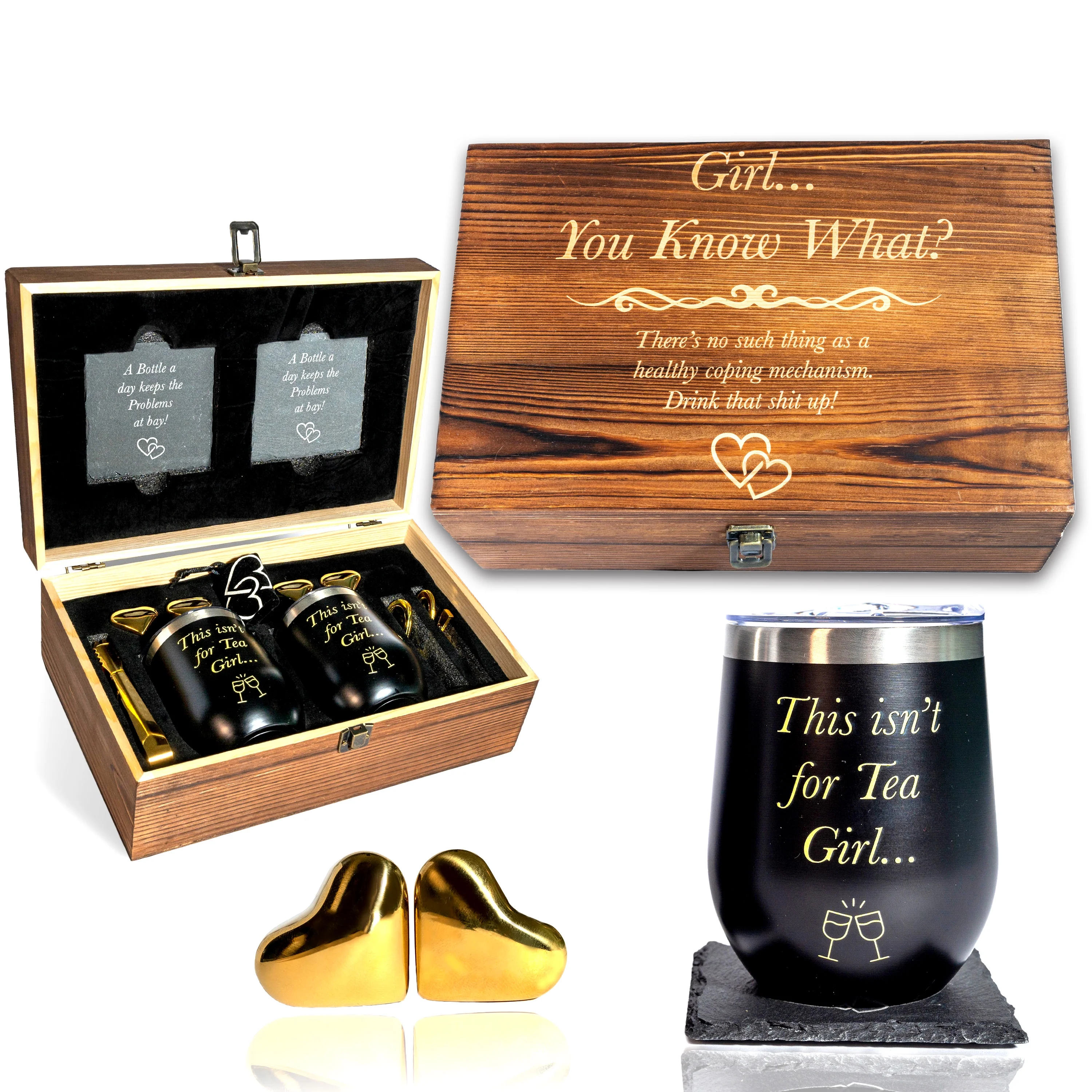 Funny Anniversary Gifts for Women Best Friend, Wine Tumbler Gift Set, ‘Girl, You Know What’, Friendship Gifts for Girl Friends BFF, for Sister. Funny gifts for Females. Bridal Shower Gifts for Wedding