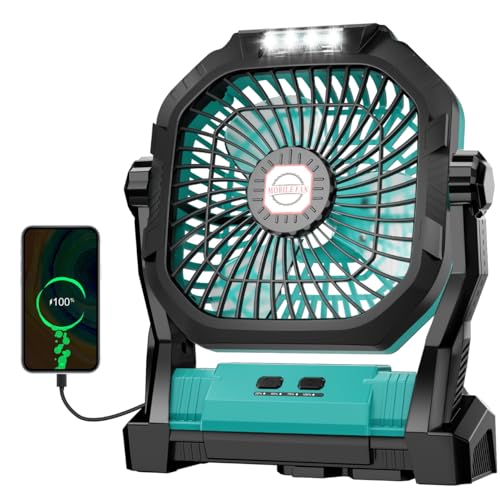 Camping Fan Rechargeable, 20000mAh Battery Powered Portable Fan with LED Light & Hook, 4-Speed 270° Adjustable, Camping Essentials for Tent, Travel, Car, Outdoor, Indoor, BBQ, Fishing, Jobsite