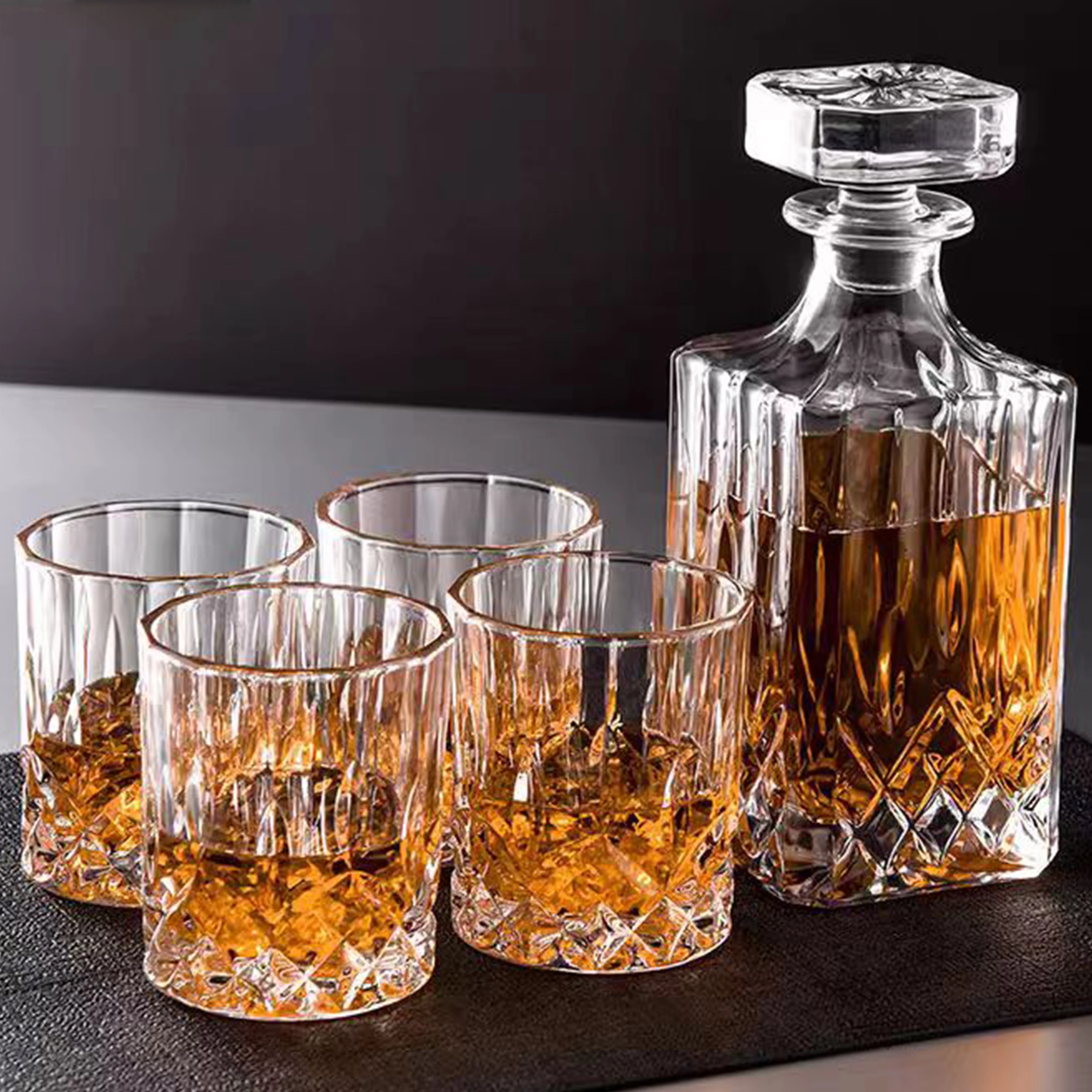 JINDUN Whiskey Decanter Set with Glasses, 5Pcs - Premium Gift Box for Men and Women - Rock Tumblers and Bottle for Bourbon, Cognac, and Liquo,Rum,Liquor - Old Fashioned Glassware