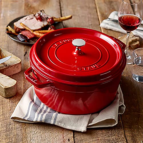 STAUB Cast Iron Dutch Oven 5.5-qt Round Cocotte, Made in France, Serves 5-6, Black Matte