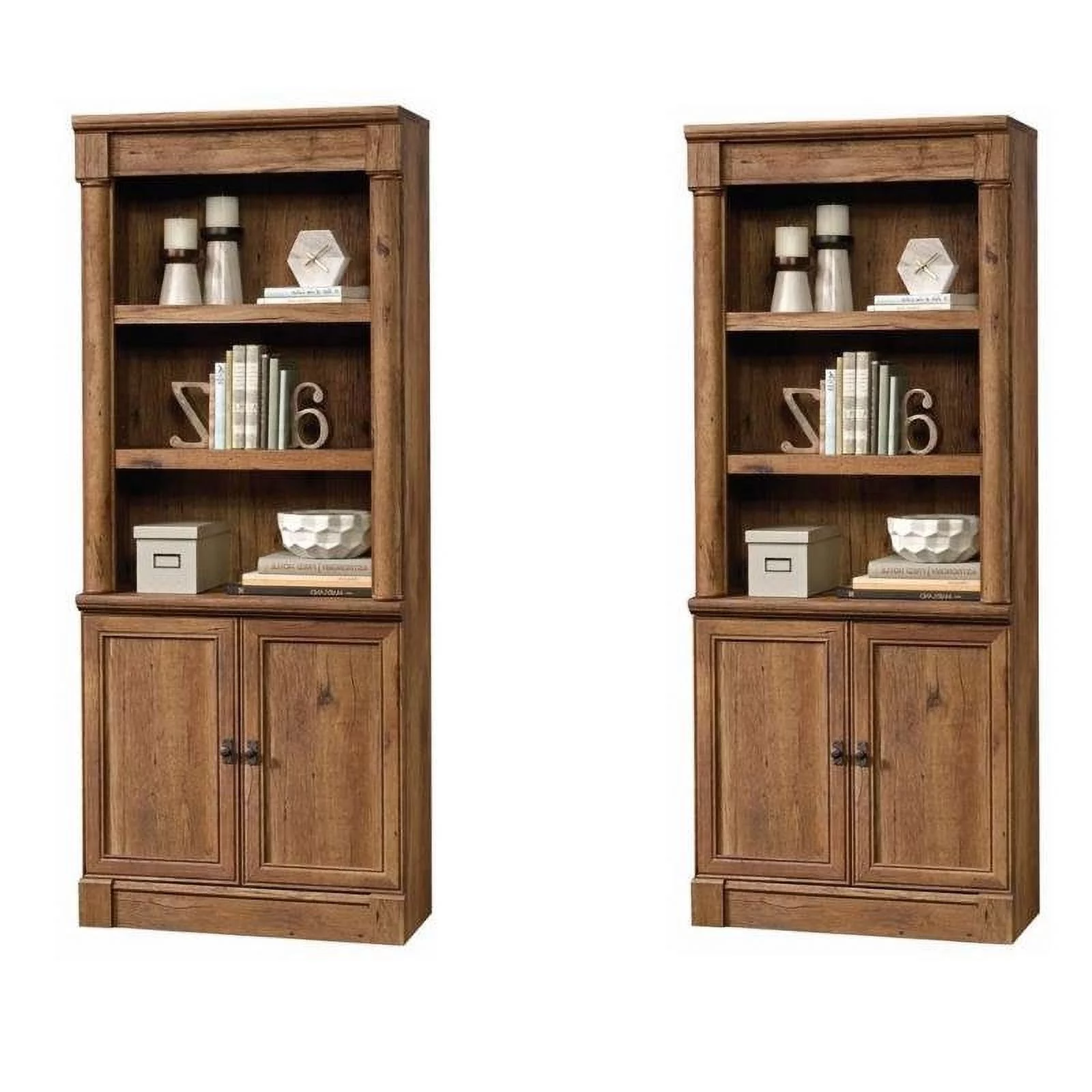 (Set of 2) Cabin Inspired 3 Shelf Bookcase in Rustic Vintage Oak