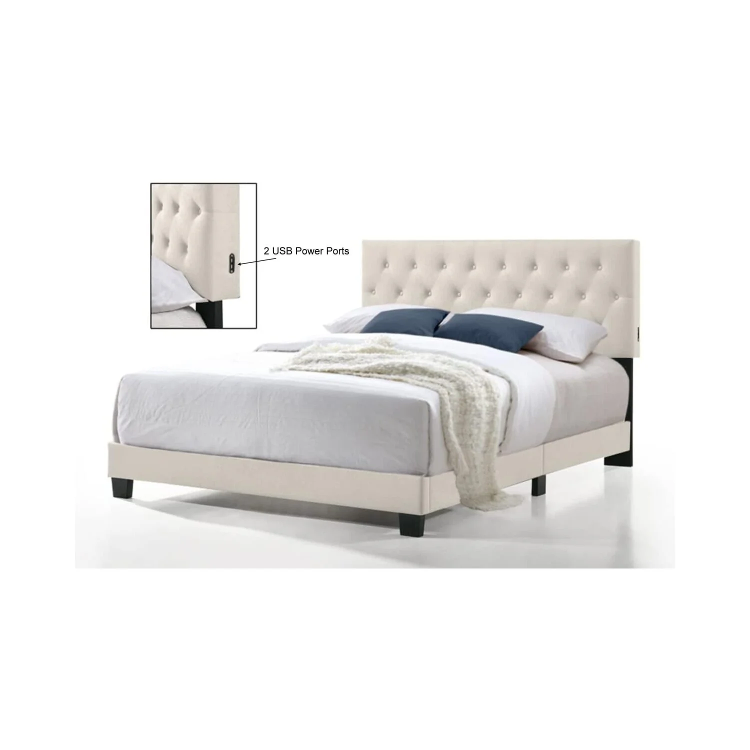 Belle Isle Furniture CRB61-0K00 Royale Linen Bed with USB Power Connection, Beige - Twin Size