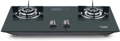 Prestige Desire Hobtop PHTD 02 AI Black L P Gas Table 8mm Thick Superior Toughened Glass Automatic Hob&nbsp;&nbsp;(2 Burners)