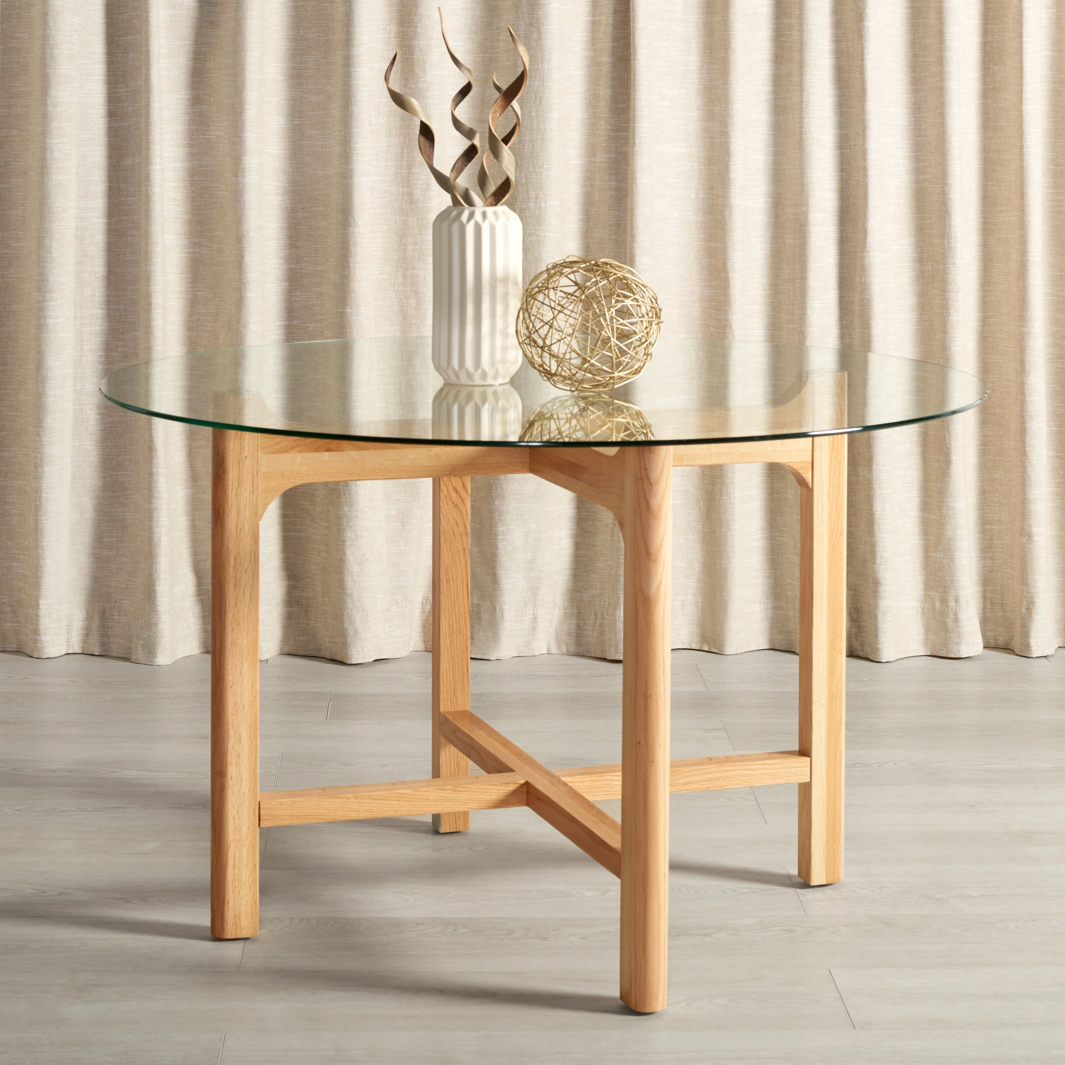 Safavieh  Couture Ruthanne Solid Wood/Tempered Glass Round Dining Table - 48 in. W x 48 in. D x 30 in. H