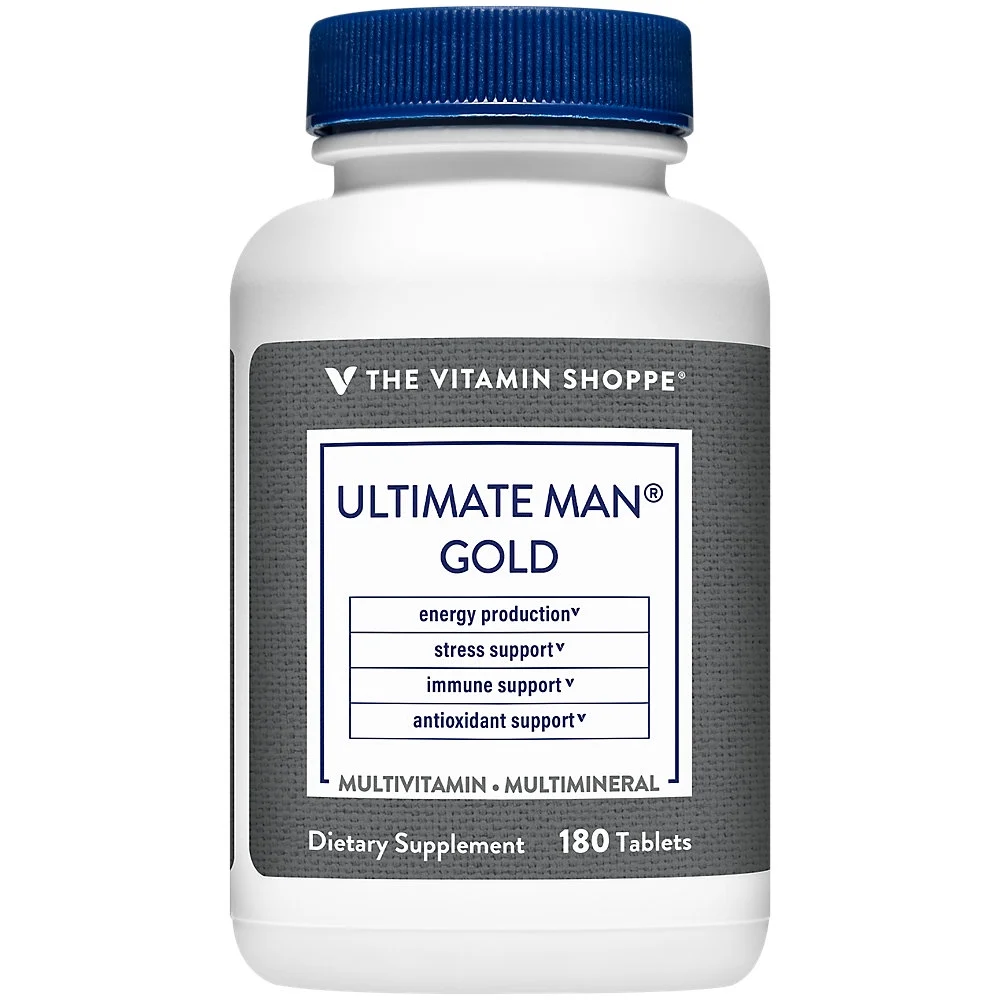 Ultimate Man Gold Multivitamin, High Potency Multi – Energy & Antioxidant Blend, Daily Multi-mineral Supplement for Optimal Men’s Health, Gluten & Dairy Free (180 Tablets) by The Vitamin Shoppe