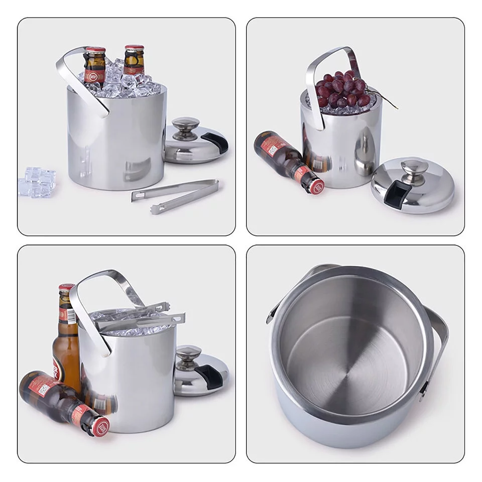 YIYIBYUS Stainless Steel Ice Bucket Double Wall Insulated Ice Bucket Champagne &Wine Bucket1.3L with Lid Strainer and Ice Tong