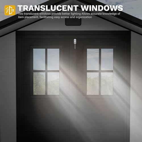 DWVO 6x4.4 FT Resin Storage Shed with Fence-Style and Side Windows, Lockable Door, and Vents for Garden, Backyard, Patio, Lawn, Brown