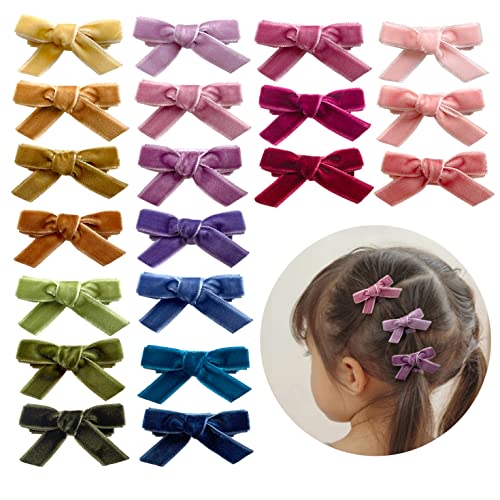 Velvet Mini Bows for Baby Girls, 20pcs Boutique Tiny Baby Hair Clips, Fully Lined Hair Barrettes Alligators for Infants Toddlers Fine Hair by Cherssy