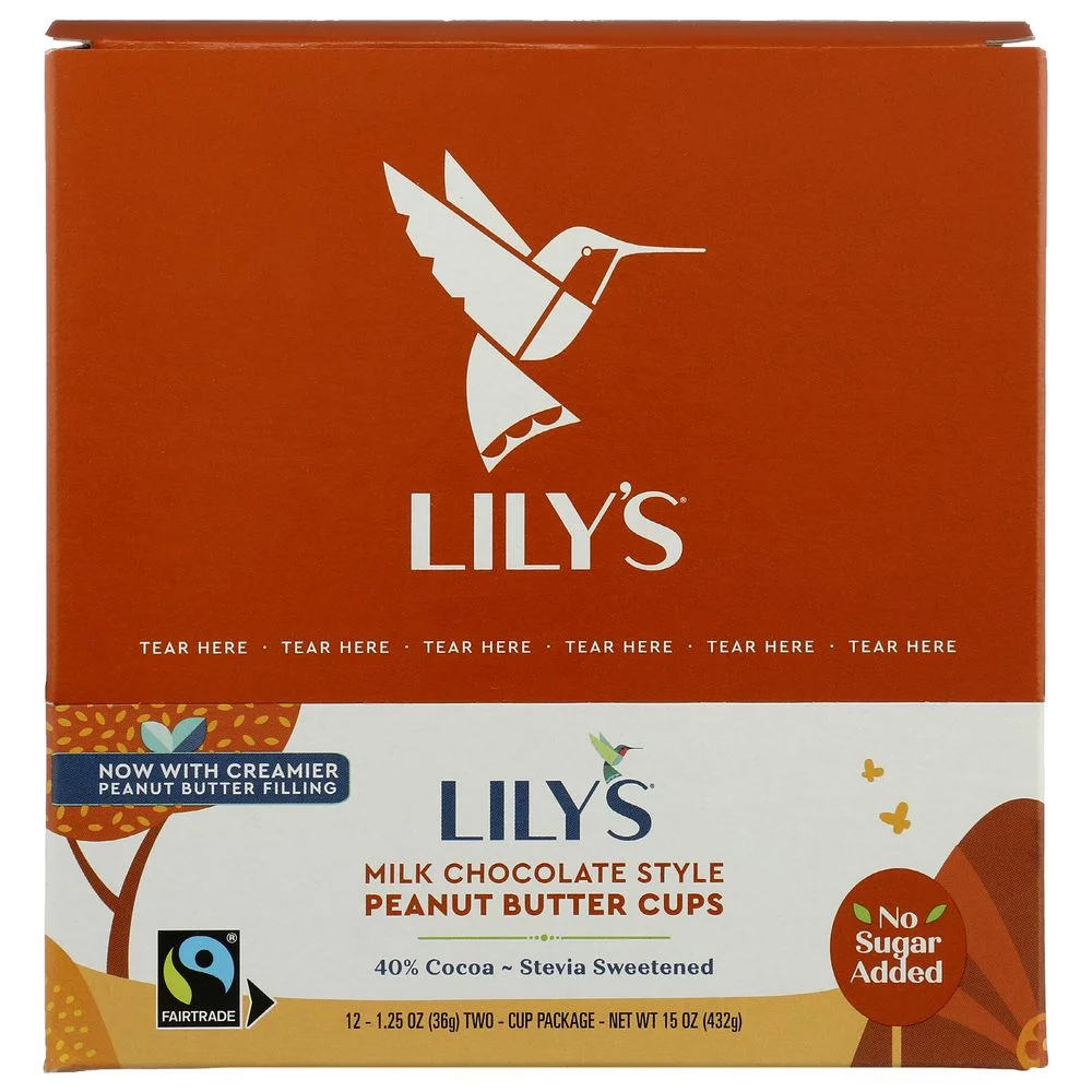 Lilys Sweets 40 Percent Cocoa Milk Chocolate Peanut Butter Cups, 1.25 Ounce -- 12 per case.