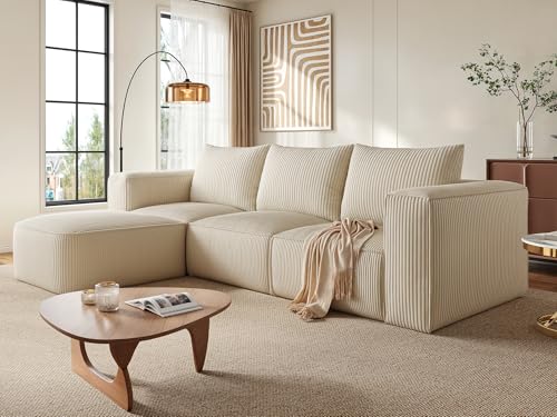 YITAHOME 107 Inch Cloud Sectional Couch with L-Shape Chaise, Modern Modular Sofa with Deep Seat and 3 Pillows, Corduroy Upholstered Couches for Living Room Bedroom, No Assembly Required, Milky White