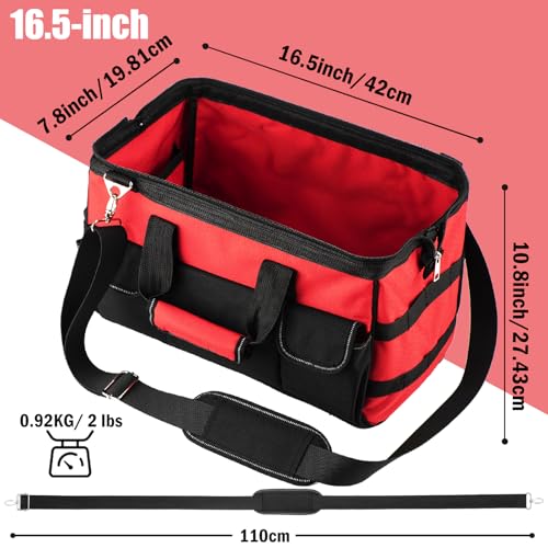 Tool Bag, Heavy Duty Tool Bag 16-Inch, Portable Tool Bags Organizer, Waterproof Soft Handle & Padded Large Zipper Carrying, Black