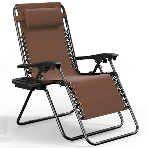 Nestl Zero Gravity Chairs Set of 2, Patio Lounge Chair Outdoor with Pillows & Cup Holder Trays, Adjustable Steel Mesh Reclining Camping Chair, Folding Patio Lawn Chair for Deck, Beach, Yard - Grey