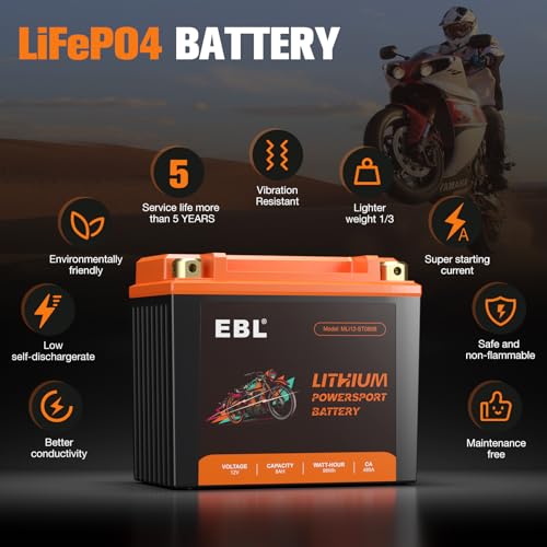 EBL YTX12-BS Lithium Motorcycle Battery 8Ah 480A 240CCA