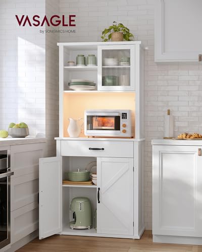 VASAGLE Pantry Cabinet, 71.7-Inch High Freestanding Tall Cupboard Storage Cabinet with a Drawer, 2 Cabinets, 4 Adjustable Shelves, 6 Door Shelves, for Living Room, Kitchen, White UBBC561P31V2
