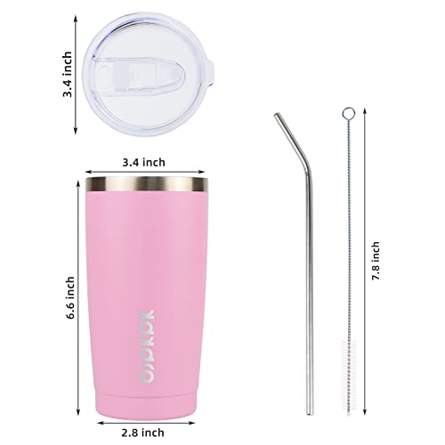 BJPKPK Insulated Tumbler 20 oz Stainless Steel Coffee Travel Thermal Cup With lids And Straws,Light Pink