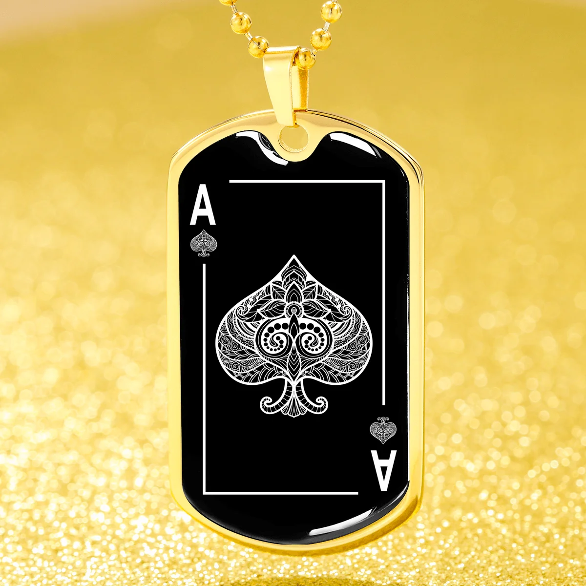 Ace Of Spades Black Dog Tag Stainless Steel or 18k Gold 24