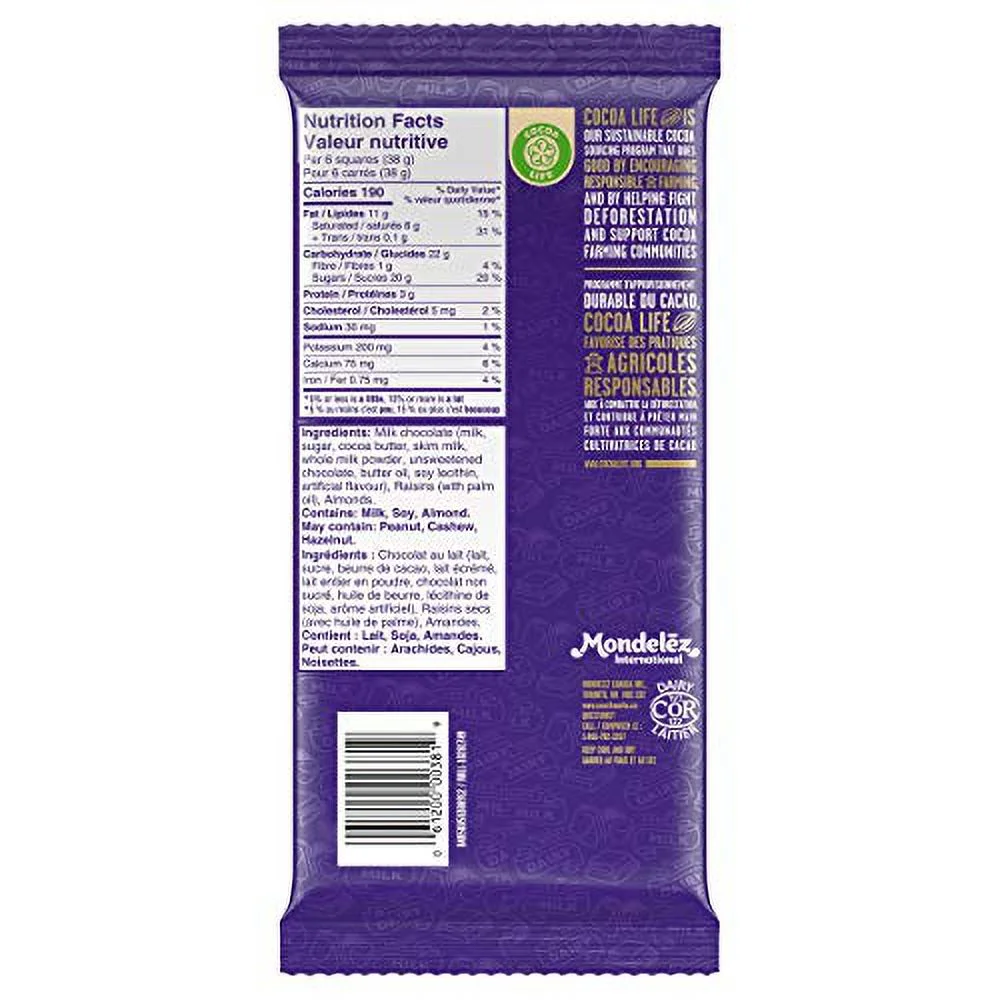 Dairy Milk Fruit & Nut Candy Bar, 200G/7Oz. (Imported From Canada)