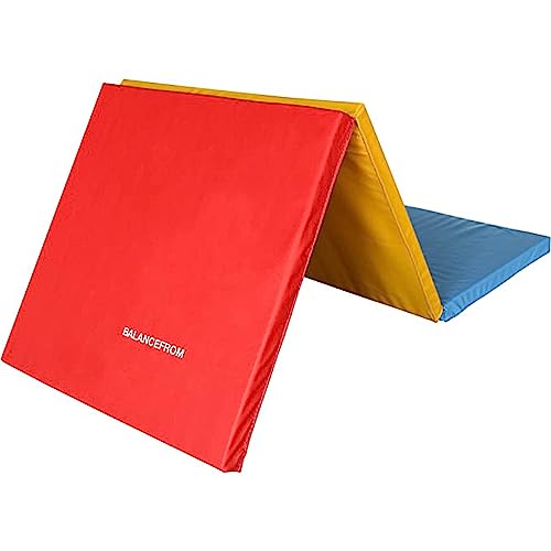 BalanceFrom Folding Gymnastics Mat, Thick Home Gym Floor Yoga Equipment, Blue - Portable Exercise and Workout Pad for Pilates, Aerobics, and Martial Arts Fitness Training