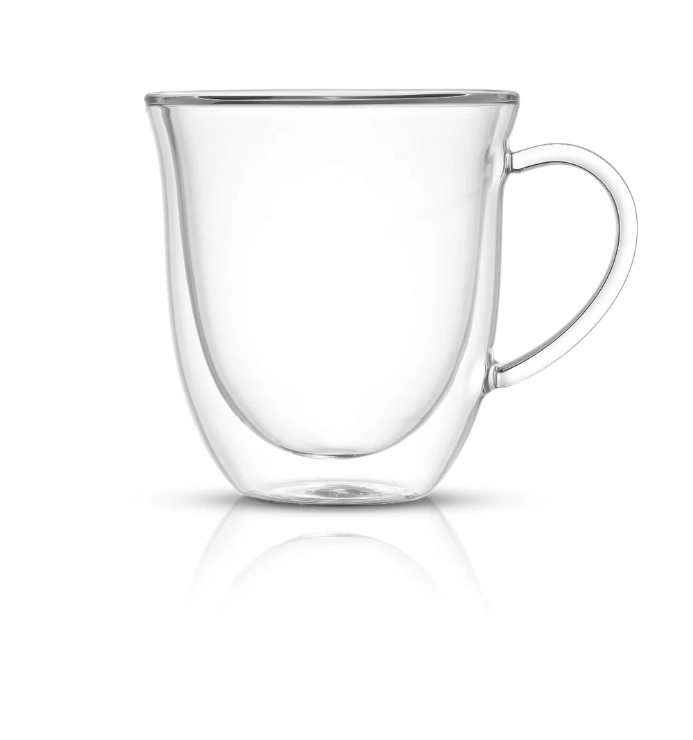 JoyJolt Glass Double Wall Insulated Coffee Tea Mug (Set of 2) 13.5 oz