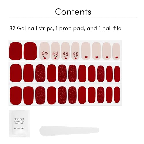 Dashing Diva Gloss Nail Strips - Santa Baby | UV Free, Chip Resistant, Long Lasting Gel Nail Stickers | Contains 32 Nail Wraps, 1 Prep Pad, 1 Nail File
