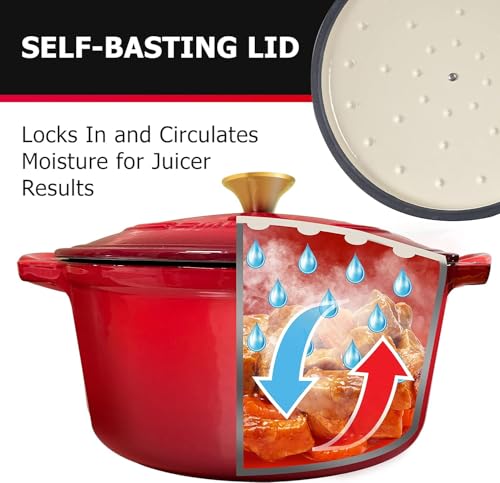 Mueller 6qt Enameled Cast Iron Dutch Oven, Heavy-Duty Casserole and Braiser Pan with Lid and Knob, Oven-Safe up to 500° F & Across All Cooktops, White