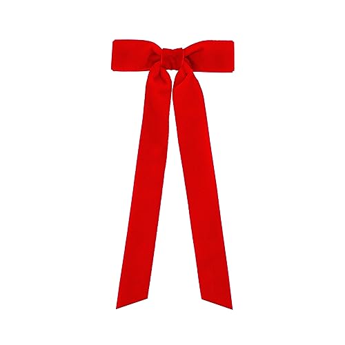 Wee Ones Girls' Velvet Bowtie with Plain Wrap and Stream Tails on a WeeStay Hair Clip, Mini, Red
